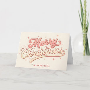 Frosted Pink Script Merry Christmas Holiday Card