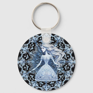 Frosted Princess Surrounded by Intricate Snowflake Key Ring