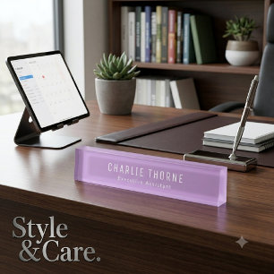 Frosted Purple Desk Nameplate with Name and Title