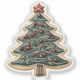 Frosted Red and Green Christmas Tree Cookie