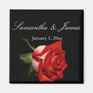Frosted Red Rose Personal Wedding Magnet