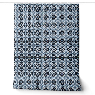 Frosted Regal Bloom Mini - Blue, White, Black Wallpaper