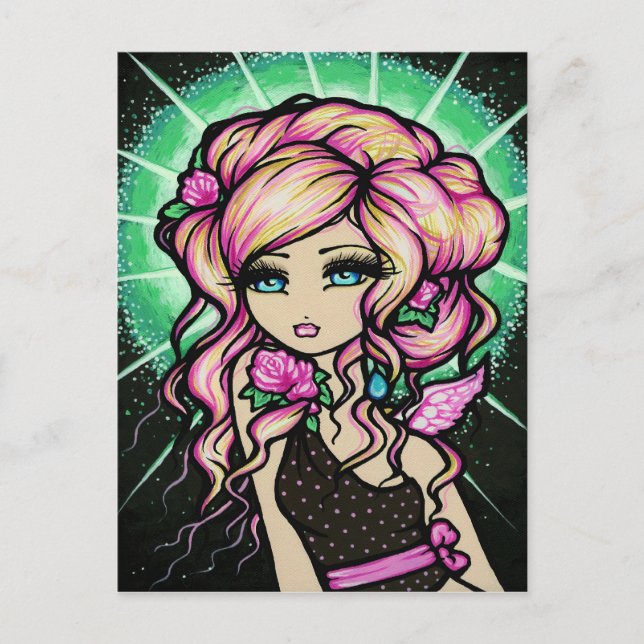 Frosted Rose Angel Fantasy Fairy Art Postcard (Front)