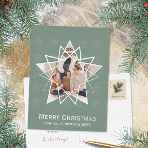 Frosted Sage Geometric Star Modern Christmas Foil Holiday Postcard