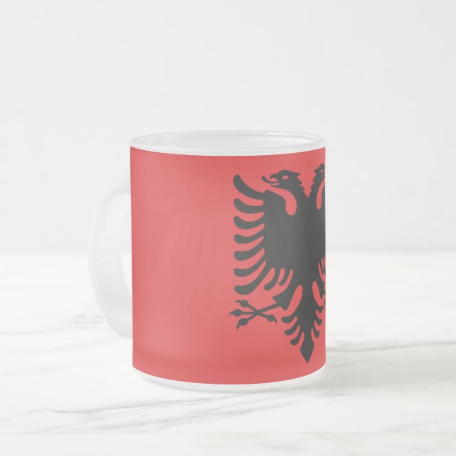 Frosted small glass mug - flag of Albania (Front Left)