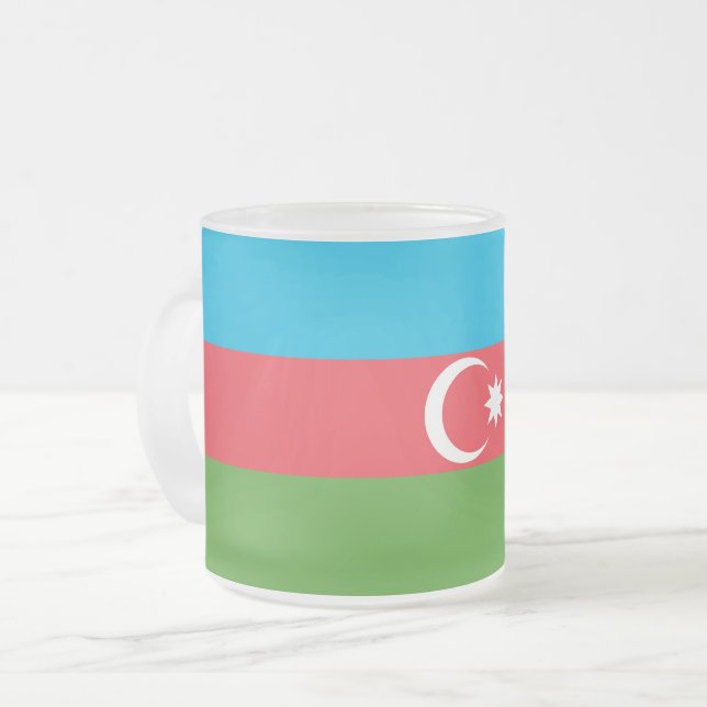 Frosted small glass mug with flag of Azerbaijan (Front Left)