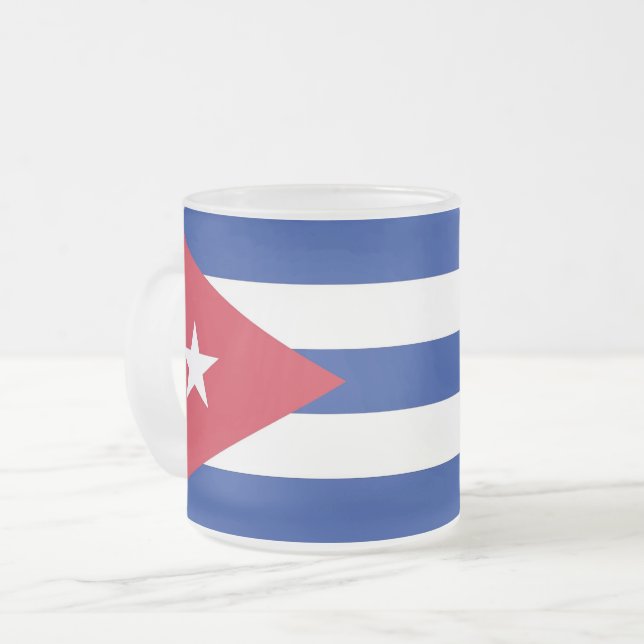 Frosted small glass mug with flag of Cuba (Front Left)
