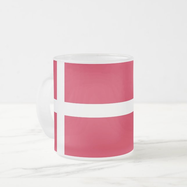 Frosted small glass mug with flag of Denmark (Front Left)