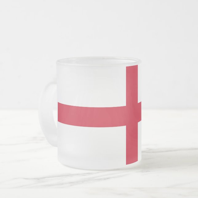 Frosted small glass mug with flag of England, UK (Front Left)