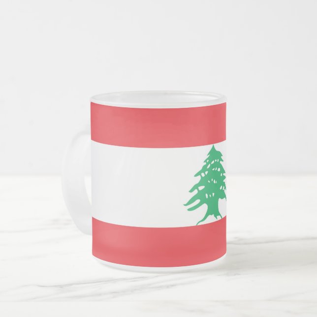 Frosted small glass mug with flag of Lebanon (Front Left)