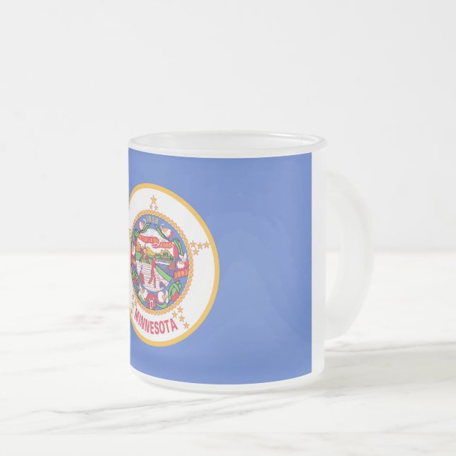 Frosted small glass mug with flag of Minnesota (Front Right)