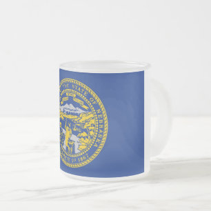 Frosted small glass mug with flag of Nebraska