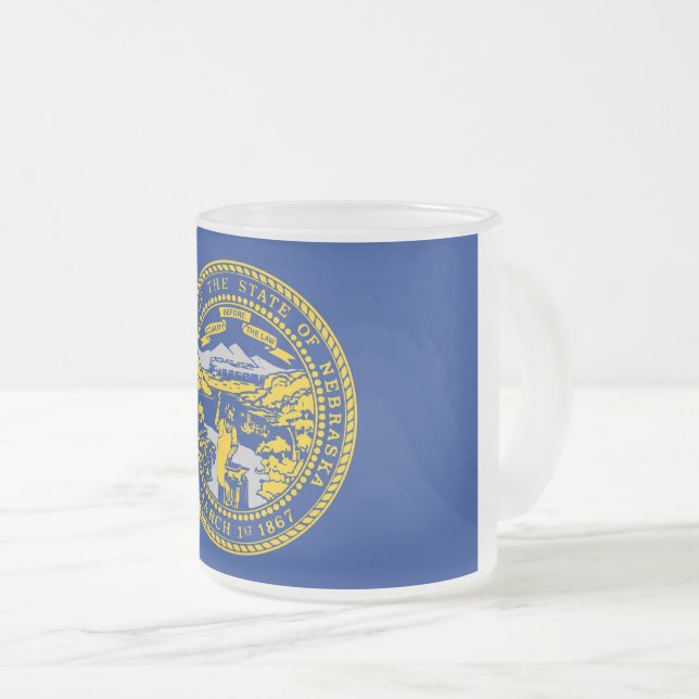 Frosted small glass mug with flag of Nebraska (Front Right)
