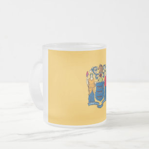 Frosted small glass mug with flag of New Jersey