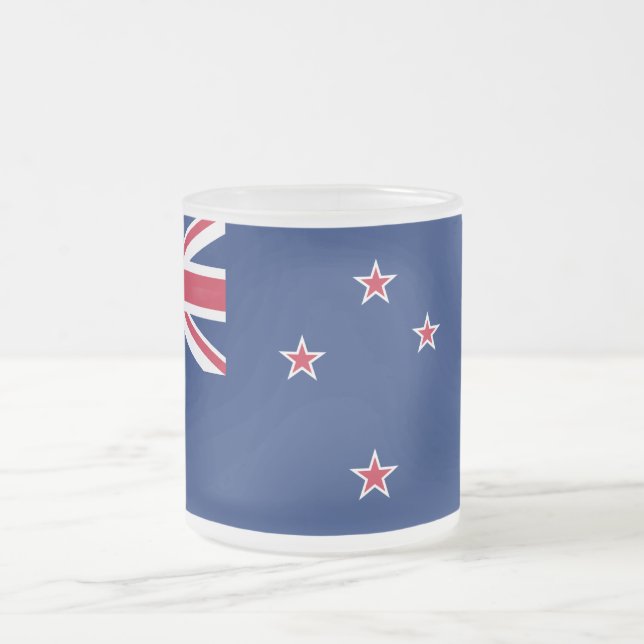 Frosted small glass mug with flag of New Zealand (Center)