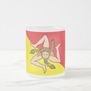 Frosted small glass mug with flag of Sicily