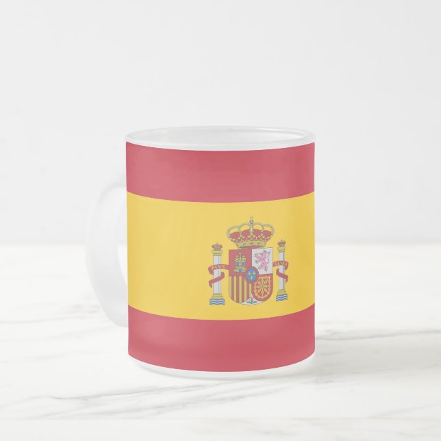 Frosted small glass mug with flag of Spain (Front Left)