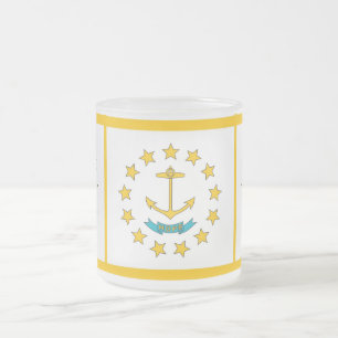 Frosted small glass mug with flag Rhode Island USA