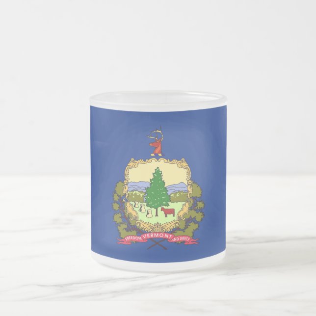 Frosted small glass mug with flag Vermont, USA (Center)