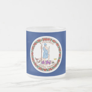 Frosted small glass mug with flag Virginia, USA