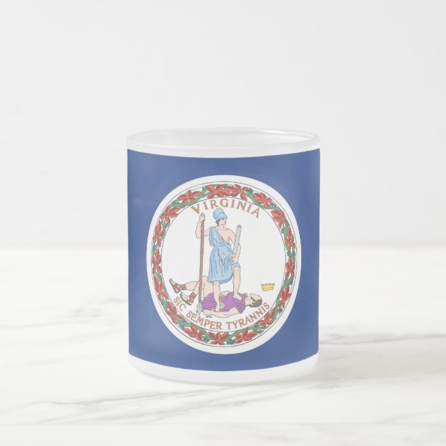 Frosted small glass mug with flag Virginia, USA (Center)