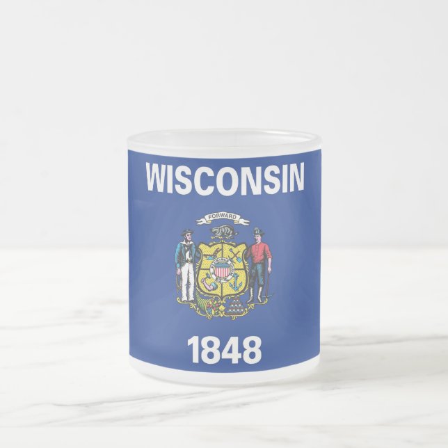 Frosted small glass mug with flag Wisconsin (Center)