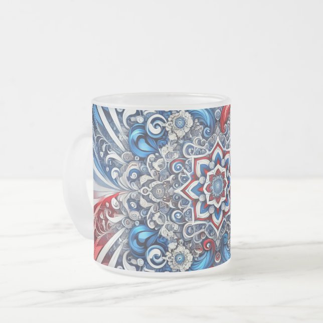 Frosted small glass mug with French Colours (Front Left)