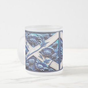 Frosted small glass mug with Scottish Thistles