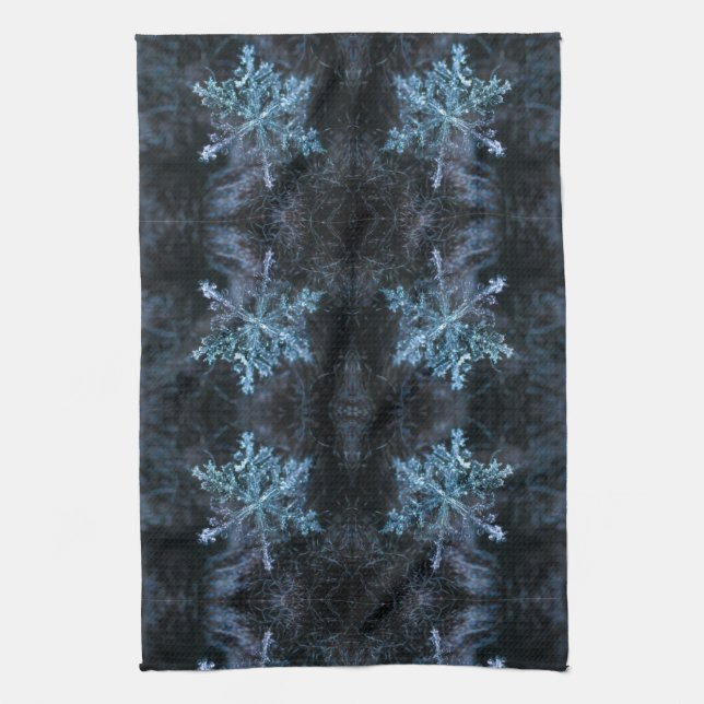 Frosted Snowflake Winter Pattern Holiday Charm Tea Towel (Vertical)