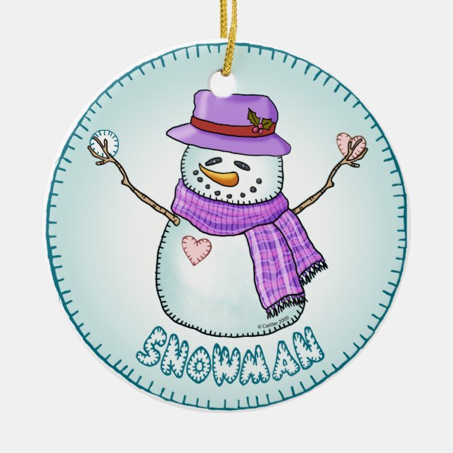Frosted Snowman Ceramic Tree Decoration (Front)