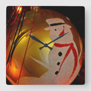 Frosted Snowman Ornament Square Wall Clock