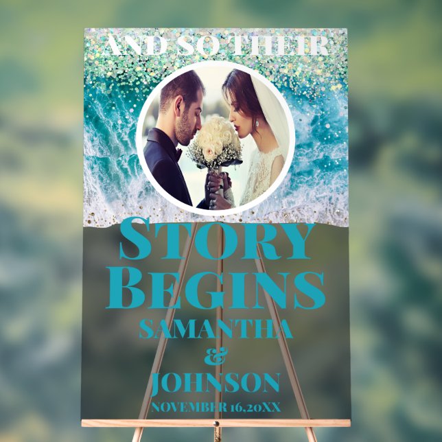 Frosted story begins Beach Wedding Welcome  Acrylic Sign (Neutral)