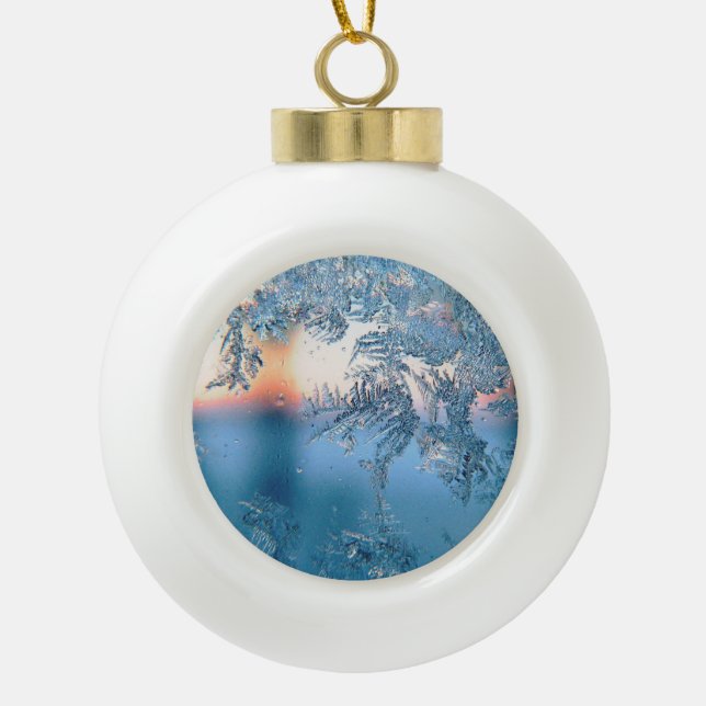 Frosted View Ceramic Ball Christmas Ornament (Front)