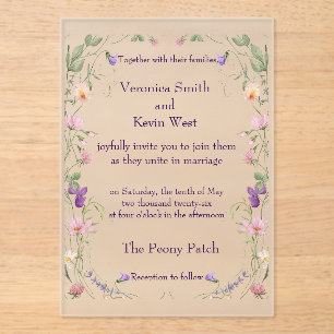 Frosted Wildflower Acrylic Wedding Invitation