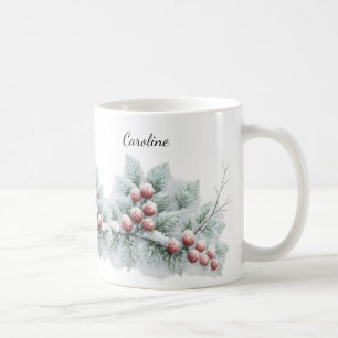 Frosted Winter Berry and Spruce Botanical Holiday Coffee Mug