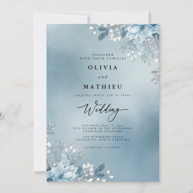 Frosted Winter Bloom Wedding Invitation (Front)