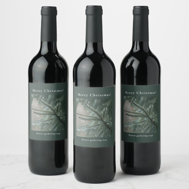 Frosted Winter Pine Christmas Wine Label (Bottles)