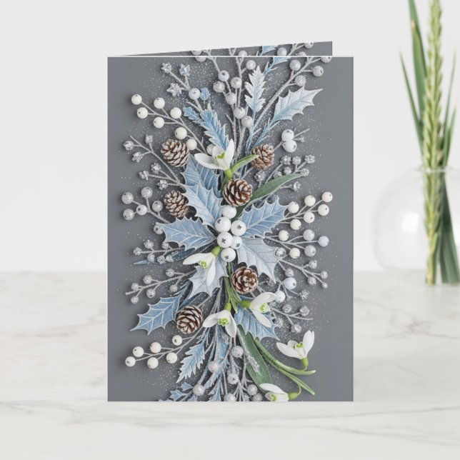 Frosted Winter Snowdrop Floral Arrangement Card (Front)