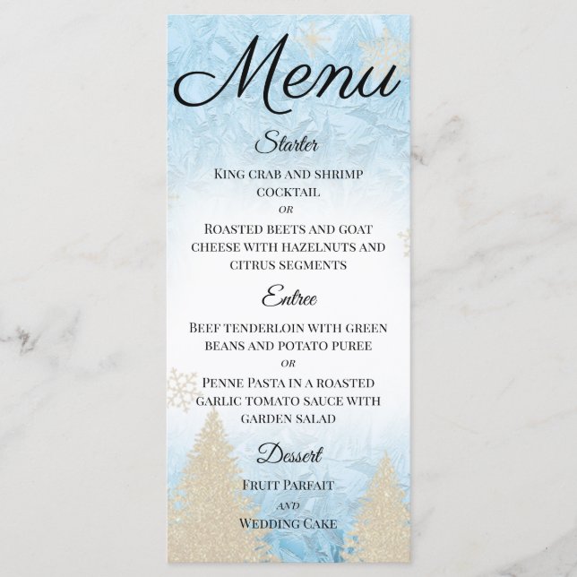 Frosted Winter Theme Ivory Glitter Snowflakes Menu (Front)