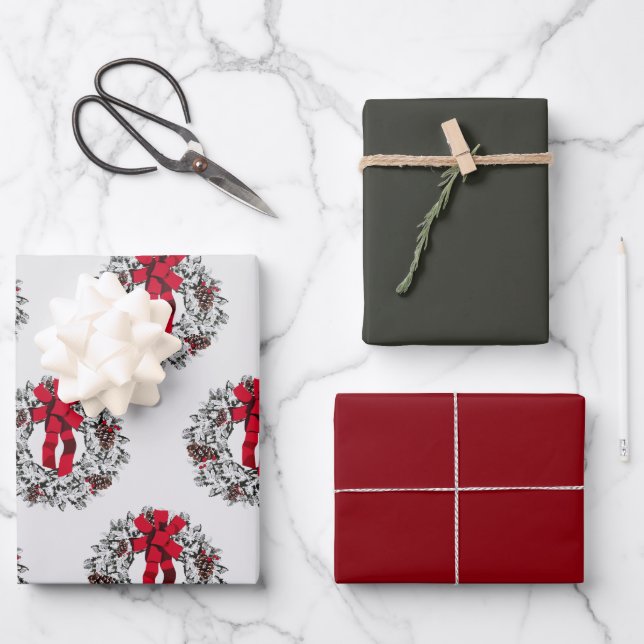 Frosted Wreath Wrapping Set Paper Sheet (Front)