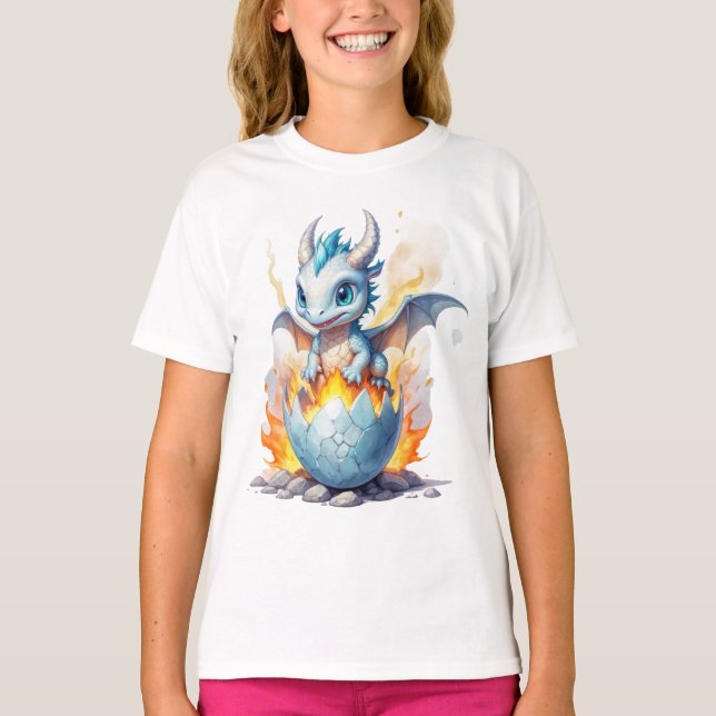 Frostfire Hatchling Blue Dragon Girls' T-Shirt (Front)