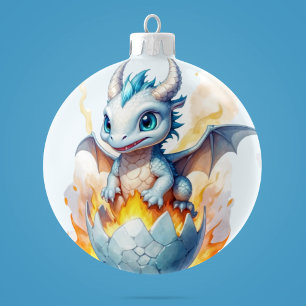 Frostfire Hatchling Personalized Dragon Ceramic Tree Decoration