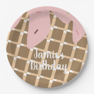 Frosting Ice Cream Cake Birthday Waffle Pink Paper Plate