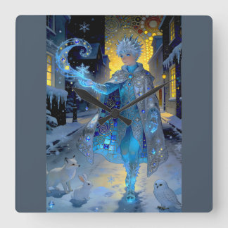 Frostmaker of a Moonlit Street – A Winter Portrait Square Wall Clock