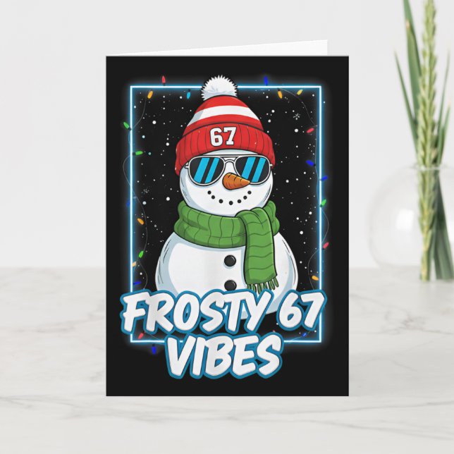 Frosty 67 Vibes Cool Snowman Christmas Tee  Card (Front)