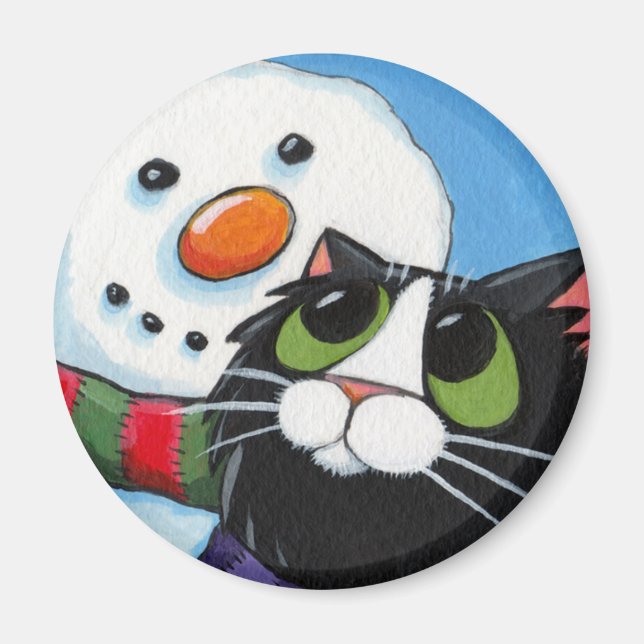 Frosty and Sox - Cat and Snowman Magnet (Front)
