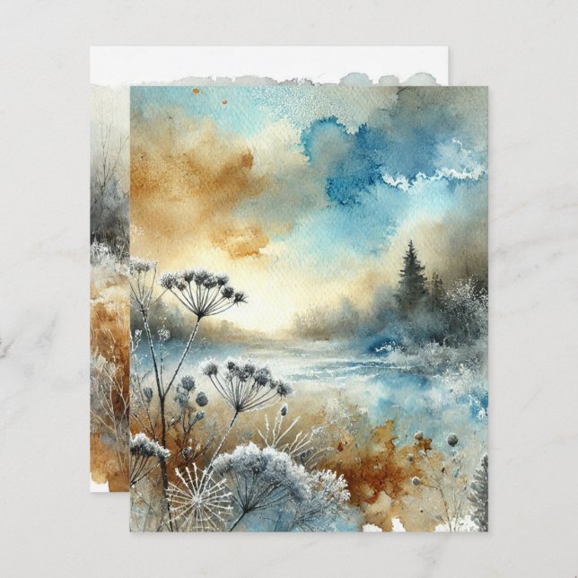 Frosty Autumnal Morning Watercolor Scrapbook Paper (Front/Back)