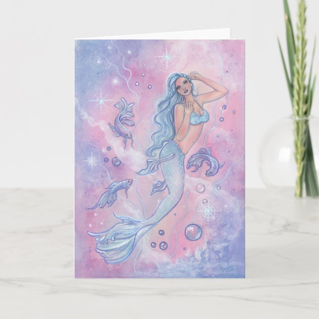 Frosty betta mermaid greeting card by Renee (Front)