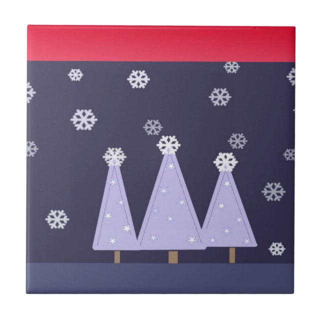 Frosty Blue Christmas Trees Tile (Front)