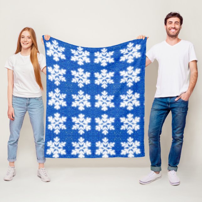 Frosty blue North Pole snowflakes | sparkling snow Fleece Blanket (In Situ)